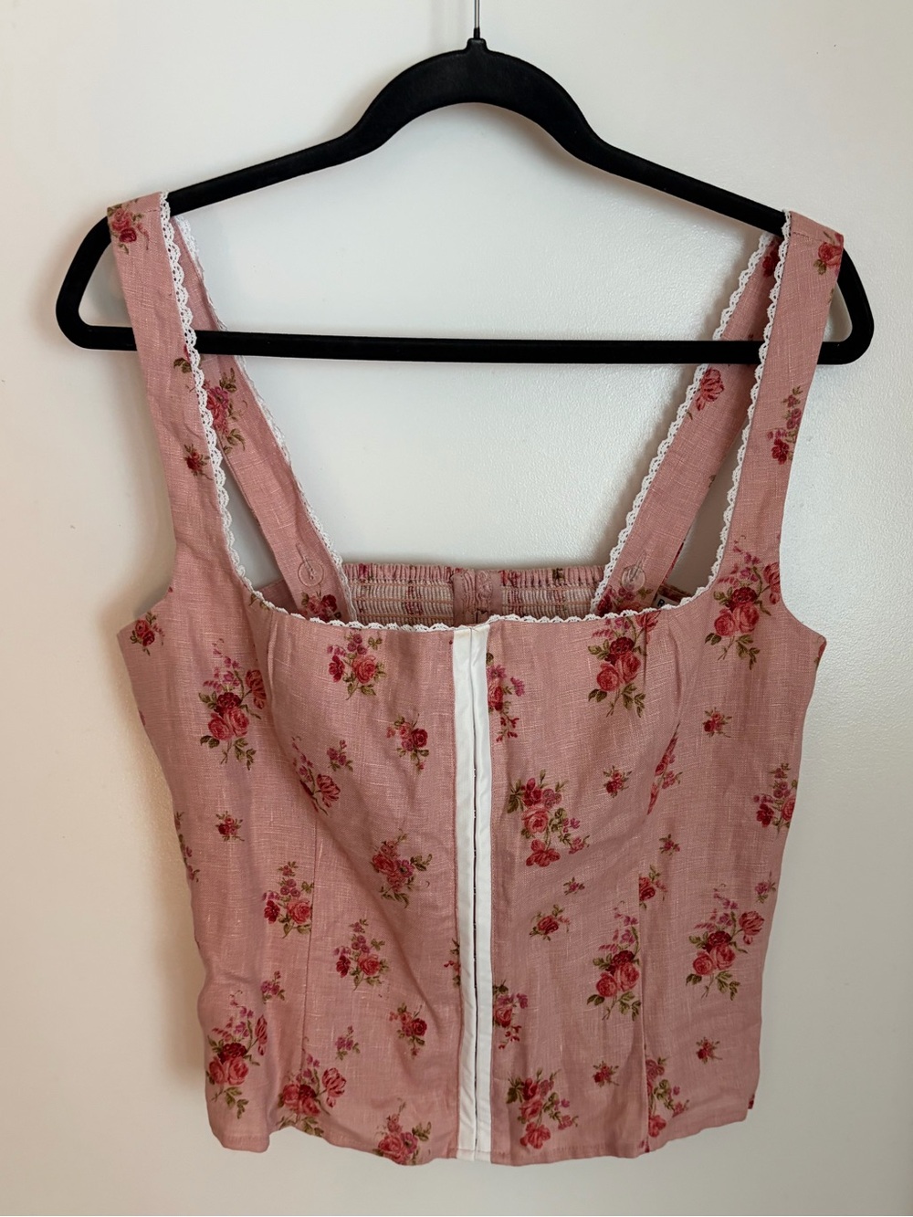 Reformation Pink Floral Lace-Trim Bustier Top